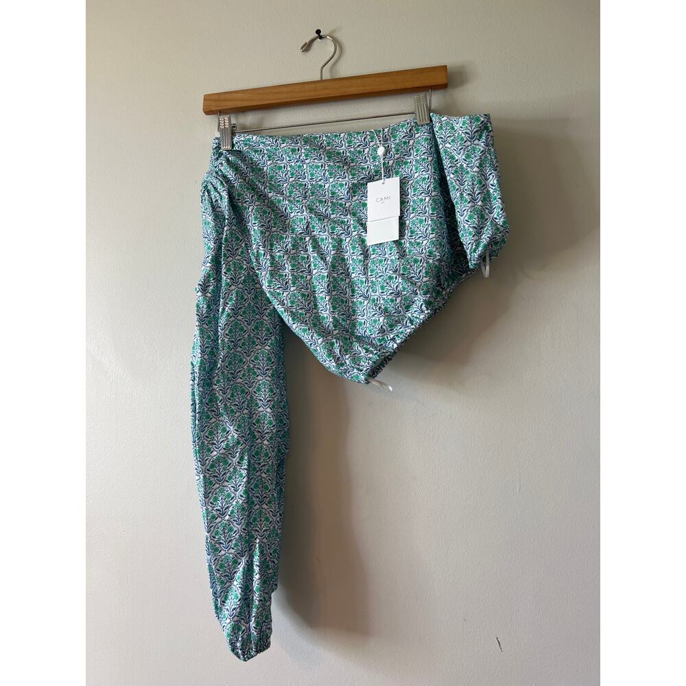 NWT Cami NYC Lenore One Shoulder Crop Top Blouse in Turquoise Wallpaper - Picture 3 of 10